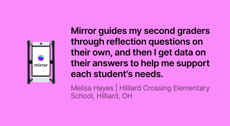 Mirror guides my second graders through reflection questions on their own, and then I get data on their answers to help me support each student's needs.